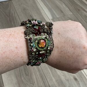 Michal Negrin vintage authentic multicolored stone floral cuff bracelet